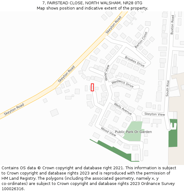 7, FAIRSTEAD CLOSE, NORTH WALSHAM, NR28 0TG: Location map and indicative extent of plot