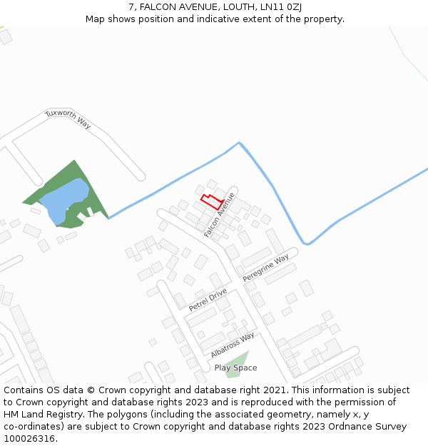 7, FALCON AVENUE, LOUTH, LN11 0ZJ: Location map and indicative extent of plot
