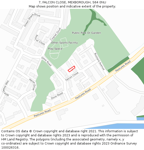 7, FALCON CLOSE, MEXBOROUGH, S64 0NU: Location map and indicative extent of plot