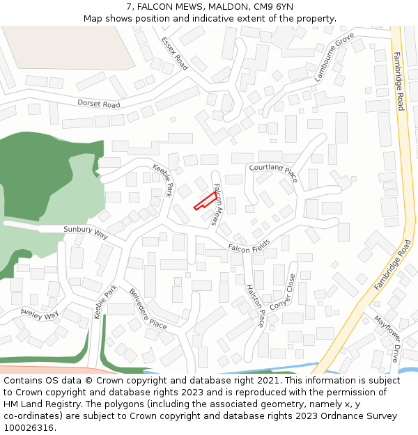 7, FALCON MEWS, MALDON, CM9 6YN: Location map and indicative extent of plot