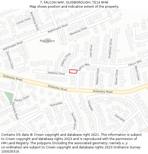 7, FALCON WAY, GUISBOROUGH, TS14 8HW: Location map and indicative extent of plot