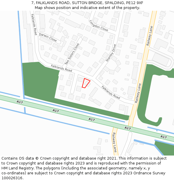 7, FALKLANDS ROAD, SUTTON BRIDGE, SPALDING, PE12 9XF: Location map and indicative extent of plot