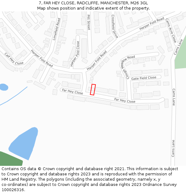 7, FAR HEY CLOSE, RADCLIFFE, MANCHESTER, M26 3GL: Location map and indicative extent of plot