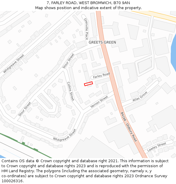 7, FARLEY ROAD, WEST BROMWICH, B70 9AN: Location map and indicative extent of plot