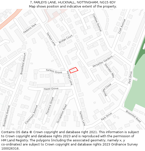 7, FARLEYS LANE, HUCKNALL, NOTTINGHAM, NG15 6DY: Location map and indicative extent of plot