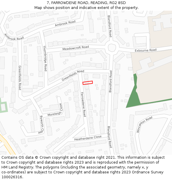 7, FARROWDENE ROAD, READING, RG2 8SD: Location map and indicative extent of plot