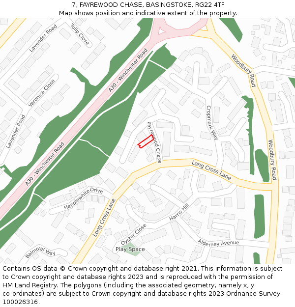 7, FAYREWOOD CHASE, BASINGSTOKE, RG22 4TF: Location map and indicative extent of plot