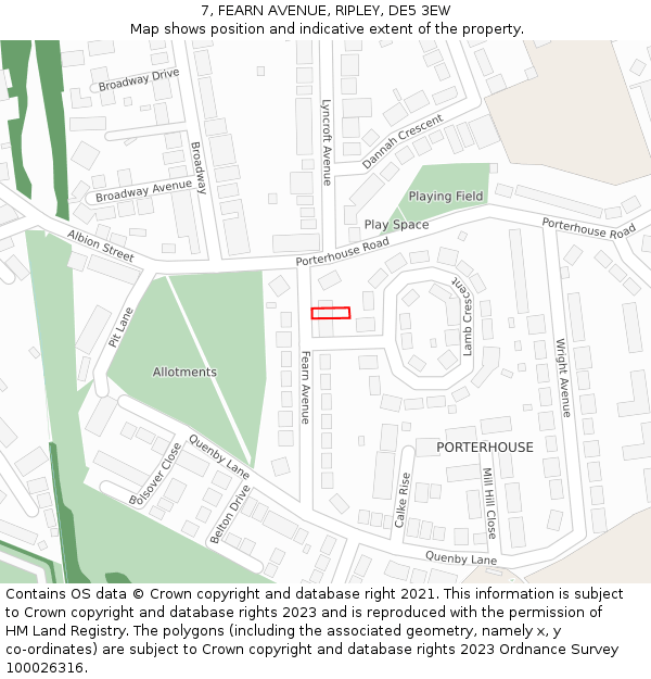 7, FEARN AVENUE, RIPLEY, DE5 3EW: Location map and indicative extent of plot