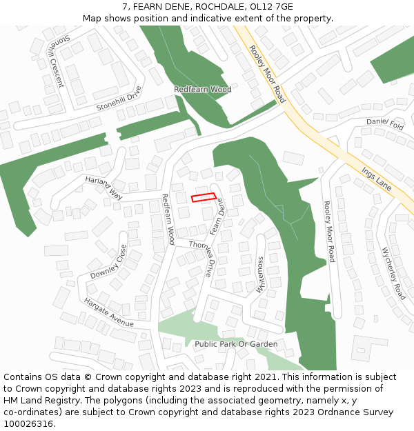 7, FEARN DENE, ROCHDALE, OL12 7GE: Location map and indicative extent of plot