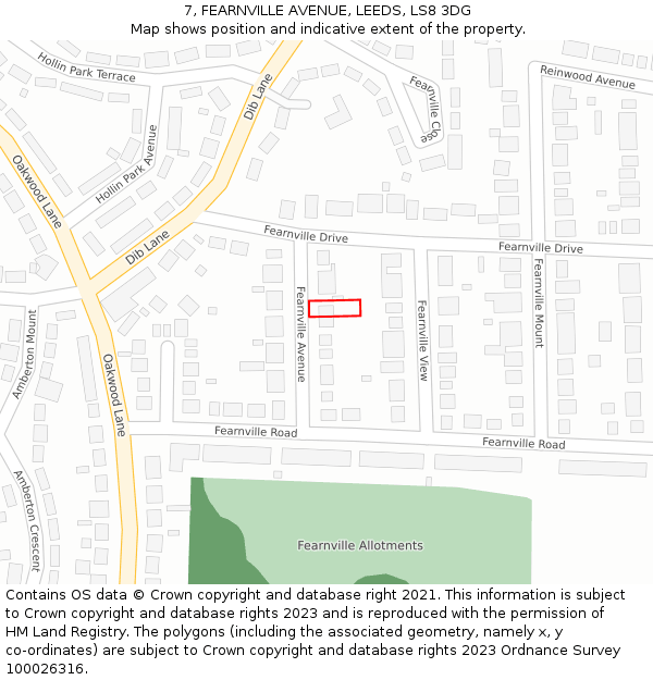 7, FEARNVILLE AVENUE, LEEDS, LS8 3DG: Location map and indicative extent of plot