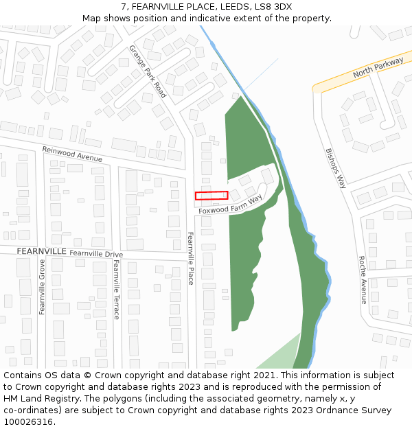 7, FEARNVILLE PLACE, LEEDS, LS8 3DX: Location map and indicative extent of plot