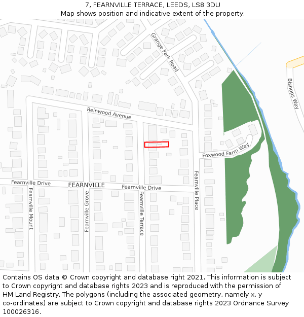 7, FEARNVILLE TERRACE, LEEDS, LS8 3DU: Location map and indicative extent of plot