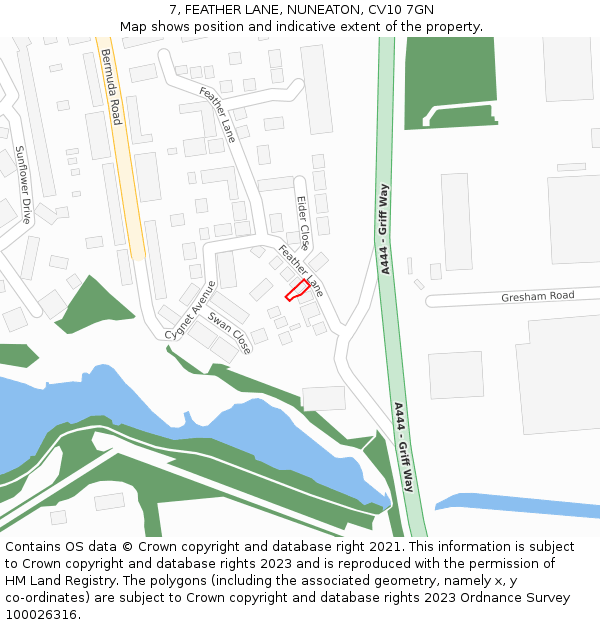 7, FEATHER LANE, NUNEATON, CV10 7GN: Location map and indicative extent of plot