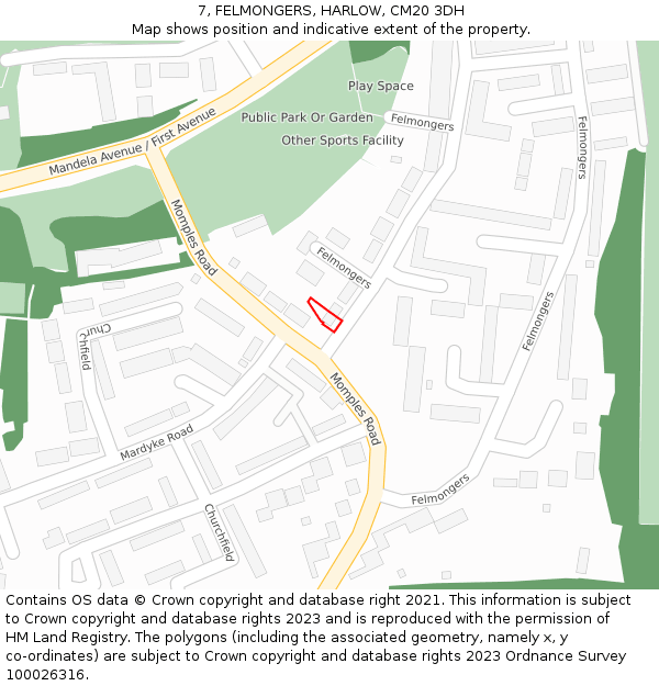 7, FELMONGERS, HARLOW, CM20 3DH: Location map and indicative extent of plot