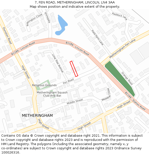 7, FEN ROAD, METHERINGHAM, LINCOLN, LN4 3AA: Location map and indicative extent of plot