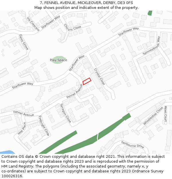 7, FENNEL AVENUE, MICKLEOVER, DERBY, DE3 0FS: Location map and indicative extent of plot