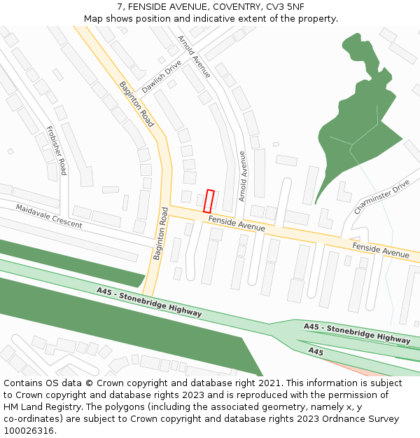 7, FENSIDE AVENUE, COVENTRY, CV3 5NF: Location map and indicative extent of plot
