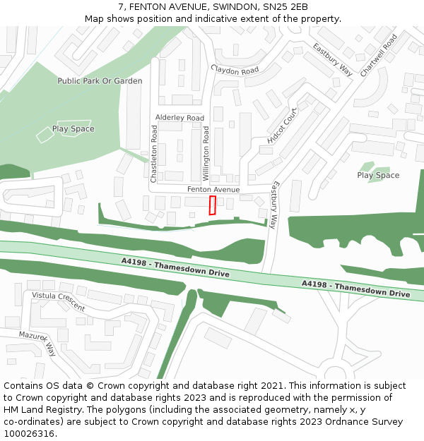 7, FENTON AVENUE, SWINDON, SN25 2EB: Location map and indicative extent of plot