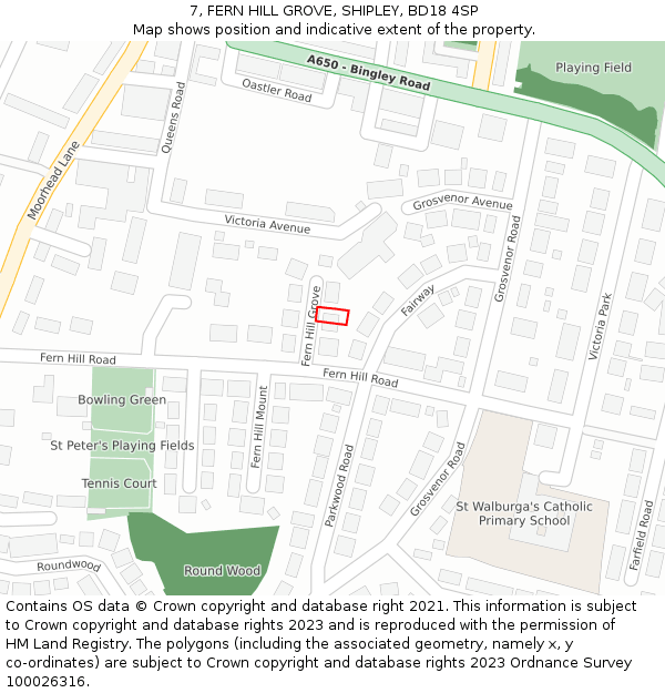 7, FERN HILL GROVE, SHIPLEY, BD18 4SP: Location map and indicative extent of plot