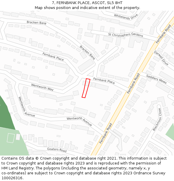 7, FERNBANK PLACE, ASCOT, SL5 8HT: Location map and indicative extent of plot