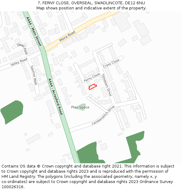 7, FERNY CLOSE, OVERSEAL, SWADLINCOTE, DE12 6NU: Location map and indicative extent of plot