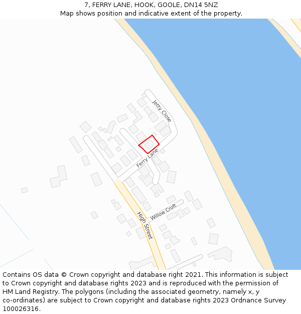 7, FERRY LANE, HOOK, GOOLE, DN14 5NZ: Location map and indicative extent of plot