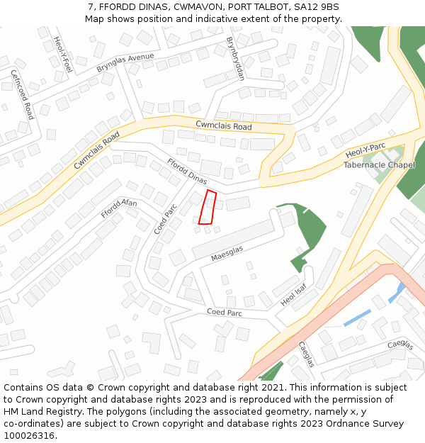 7, FFORDD DINAS, CWMAVON, PORT TALBOT, SA12 9BS: Location map and indicative extent of plot