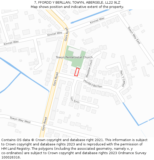 7, FFORDD Y BERLLAN, TOWYN, ABERGELE, LL22 9LZ: Location map and indicative extent of plot