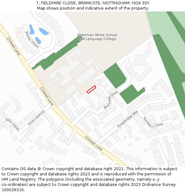 7, FIELDFARE CLOSE, BRAMCOTE, NOTTINGHAM, NG9 3SY: Location map and indicative extent of plot