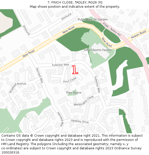 7, FINCH CLOSE, TADLEY, RG26 3YJ: Location map and indicative extent of plot