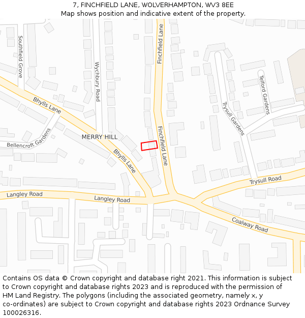 7, FINCHFIELD LANE, WOLVERHAMPTON, WV3 8EE: Location map and indicative extent of plot