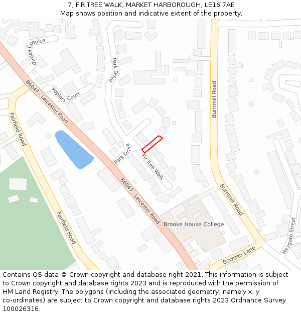 7, FIR TREE WALK, MARKET HARBOROUGH, LE16 7AE: Location map and indicative extent of plot