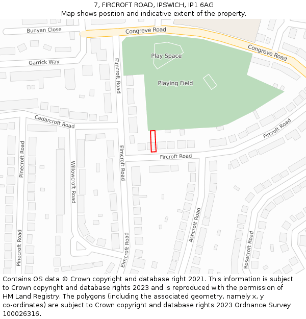 7, FIRCROFT ROAD, IPSWICH, IP1 6AG: Location map and indicative extent of plot
