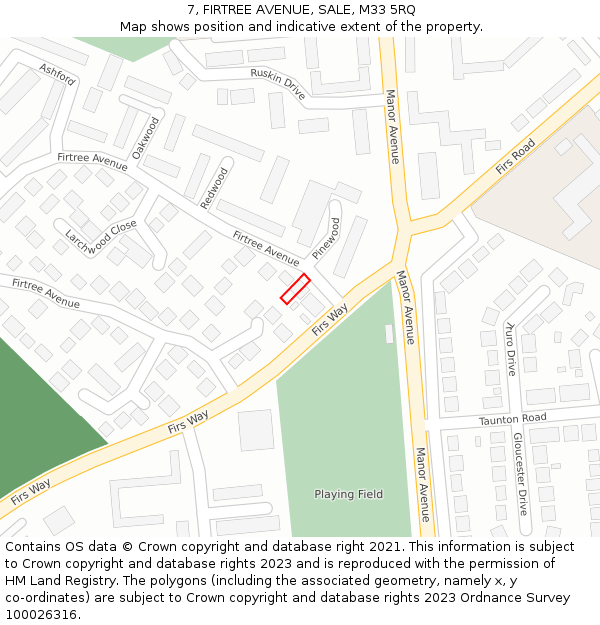 7, FIRTREE AVENUE, SALE, M33 5RQ: Location map and indicative extent of plot