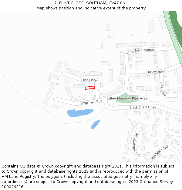 7, FLINT CLOSE, SOUTHAM, CV47 0NH: Location map and indicative extent of plot