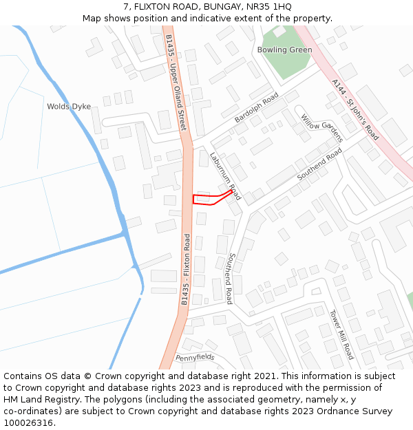 7, FLIXTON ROAD, BUNGAY, NR35 1HQ: Location map and indicative extent of plot