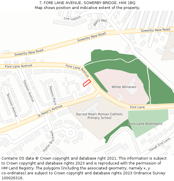 7, FORE LANE AVENUE, SOWERBY BRIDGE, HX6 1BQ: Location map and indicative extent of plot