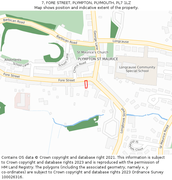 7, FORE STREET, PLYMPTON, PLYMOUTH, PL7 1LZ: Location map and indicative extent of plot
