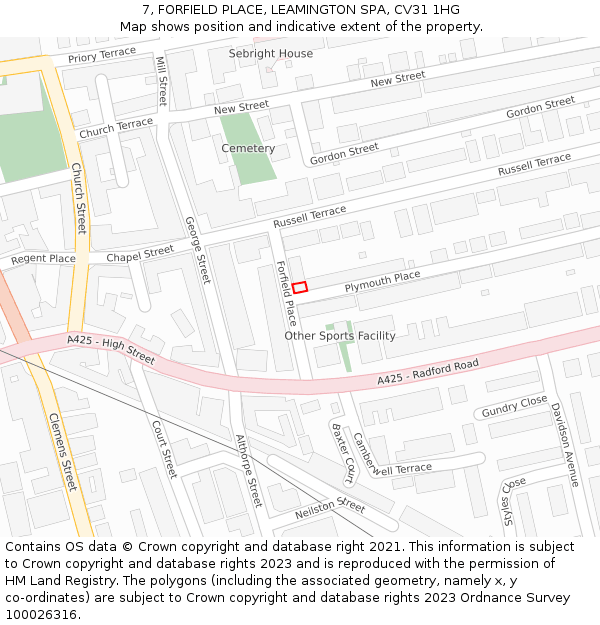 7, FORFIELD PLACE, LEAMINGTON SPA, CV31 1HG: Location map and indicative extent of plot