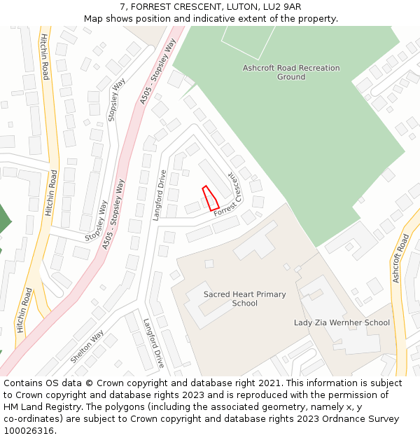 7, FORREST CRESCENT, LUTON, LU2 9AR: Location map and indicative extent of plot