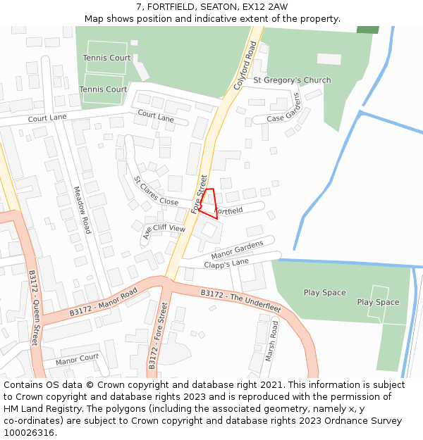 7, FORTFIELD, SEATON, EX12 2AW: Location map and indicative extent of plot