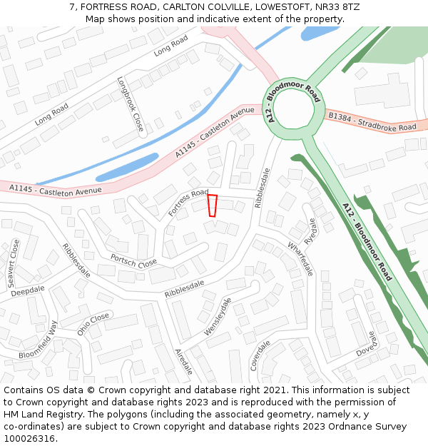 7, FORTRESS ROAD, CARLTON COLVILLE, LOWESTOFT, NR33 8TZ: Location map and indicative extent of plot