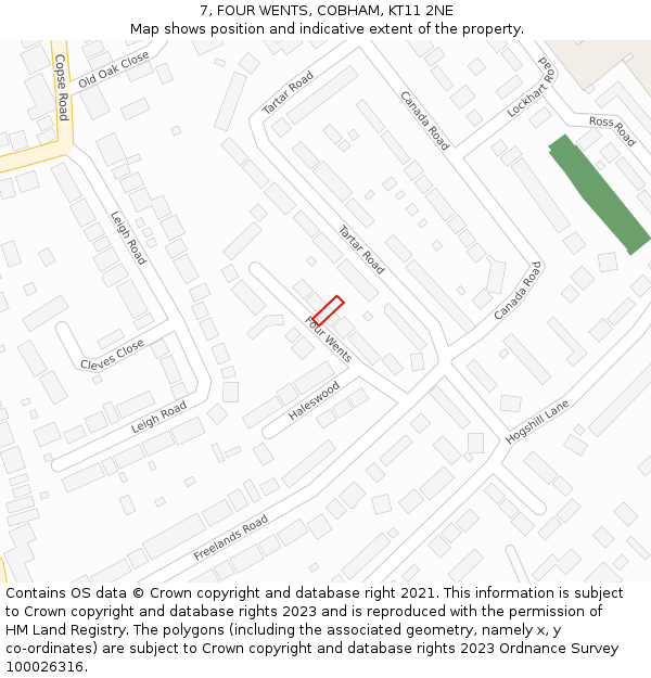 7, FOUR WENTS, COBHAM, KT11 2NE: Location map and indicative extent of plot