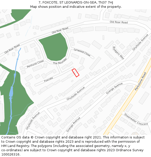 7, FOXCOTE, ST LEONARDS-ON-SEA, TN37 7HJ: Location map and indicative extent of plot