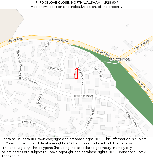 7, FOXGLOVE CLOSE, NORTH WALSHAM, NR28 9XP: Location map and indicative extent of plot