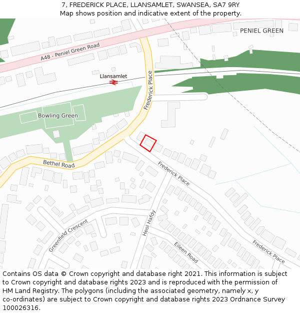7, FREDERICK PLACE, LLANSAMLET, SWANSEA, SA7 9RY: Location map and indicative extent of plot