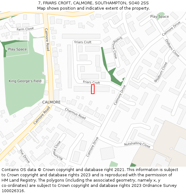 7, FRIARS CROFT, CALMORE, SOUTHAMPTON, SO40 2SS: Location map and indicative extent of plot
