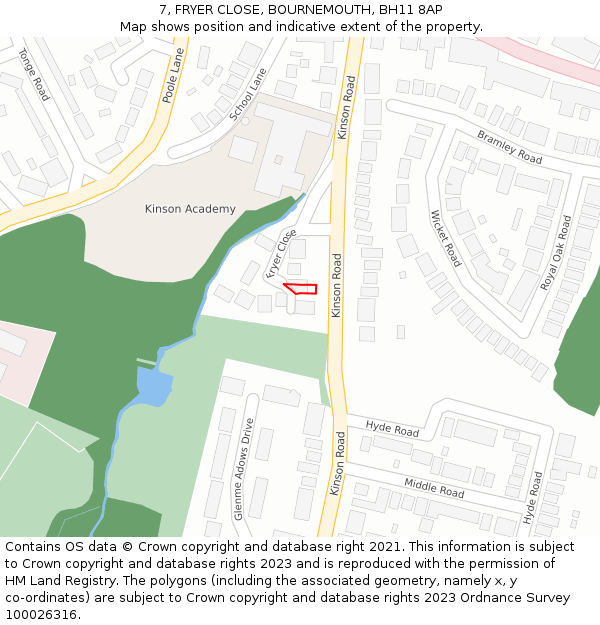 7, FRYER CLOSE, BOURNEMOUTH, BH11 8AP: Location map and indicative extent of plot