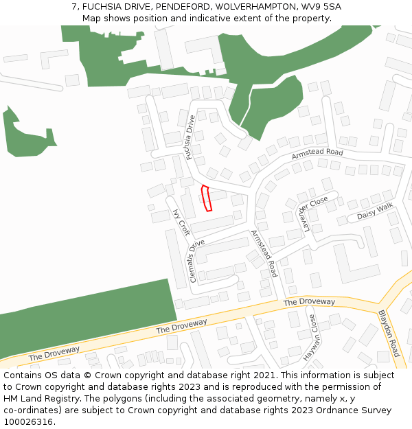 7, FUCHSIA DRIVE, PENDEFORD, WOLVERHAMPTON, WV9 5SA: Location map and indicative extent of plot