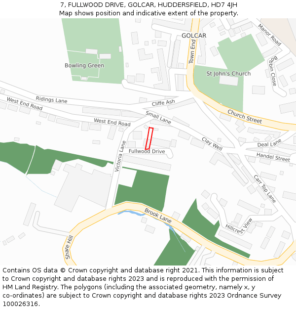 7, FULLWOOD DRIVE, GOLCAR, HUDDERSFIELD, HD7 4JH: Location map and indicative extent of plot